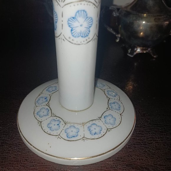 Unusual MCM Vintage StandingTable Mirror, Two Sided, Blue Flowers, Gold Trim - Picture 3 of 6